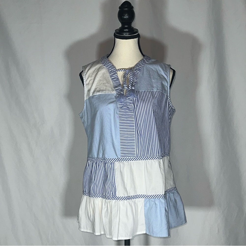 Vineyard Vines Sleeveless Tank Patchwork Chambray Stripe Tassels